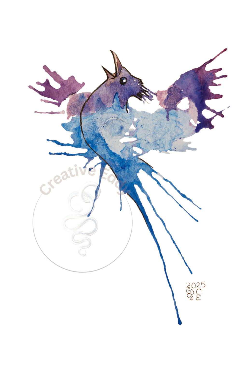 Colorful Inkblot Bird Explosion Greeting Cards – Pack of 10 Premium Designs